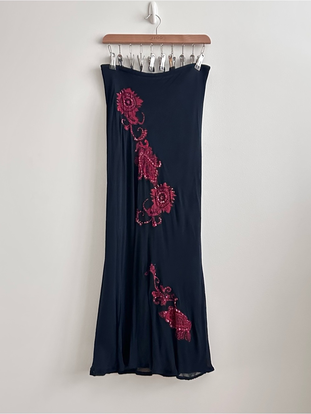 Vintage Rene Derhy Collection Black Floral Fairy Midi Skirt Size S